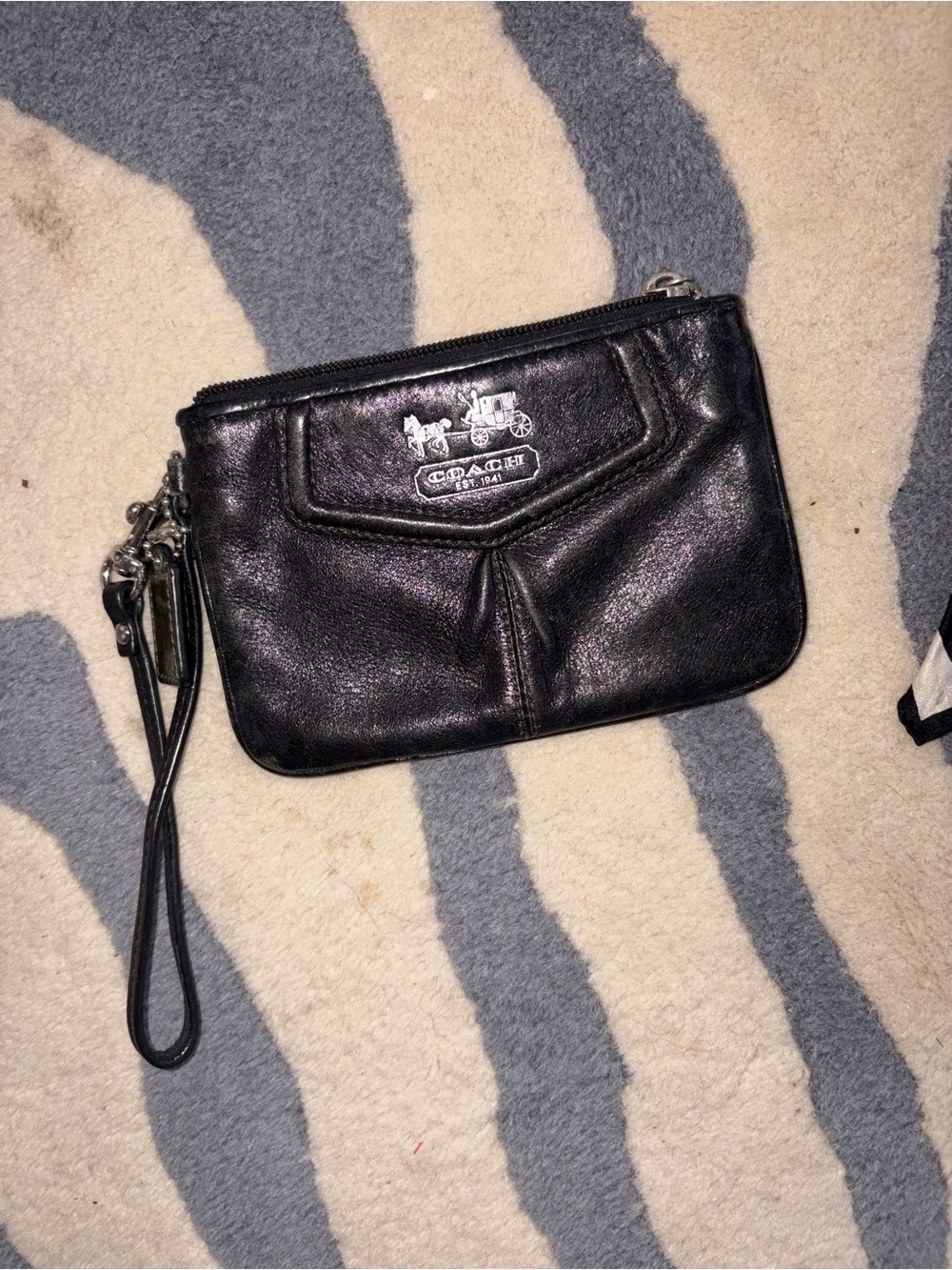 Coach Black Leather Wristlet with Silver Logo Hardware
